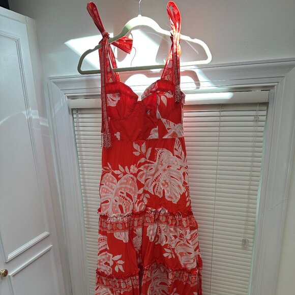 Farm Rio Lace Monsteras Red Midi Dress - Picture 3 of 4